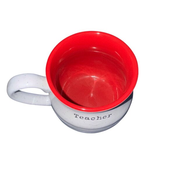 White & Red Ceramic Mug With "Teacher" Print - Picture 2 of 5